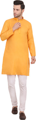 BISWAS Men Solid Straight Kurta(Yellow)
