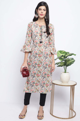 HouseOfCommon Women Self Design Straight Kurta(White)