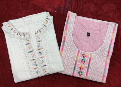 Hmi Creation Women Embroidered A-line Kurta(White)