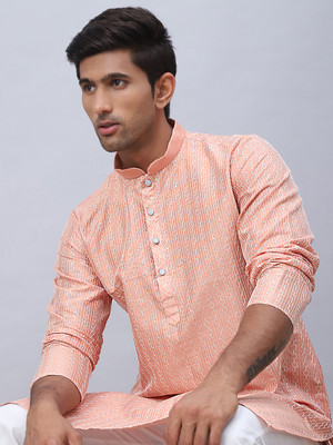 ANOUK Men Embroidered Straight Kurta(Orange)