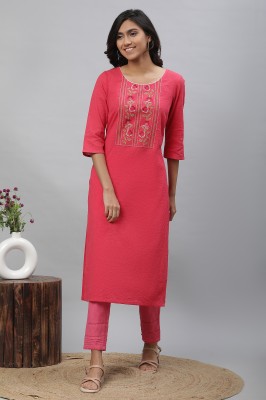 Aurelia Women Solid Straight Kurta(Pink)