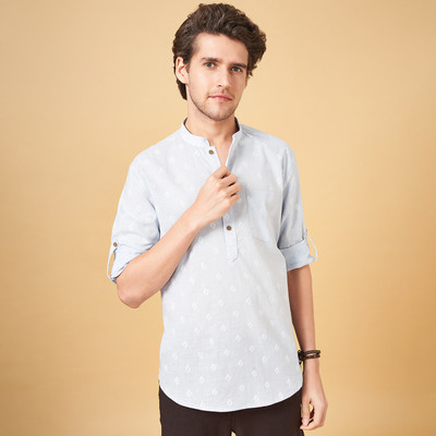 Indus Route by Pantaloons Men Printed Flared Kurta(Light Blue)