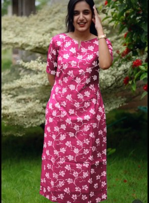 DHEA Women Printed A-line Kurta(Pink)