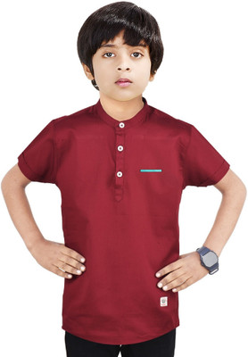 MADE IN THE SHADE Boys Self Design Straight Kurta(Maroon)