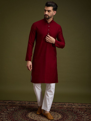 ANOUK Men Solid Straight Kurta(Red)