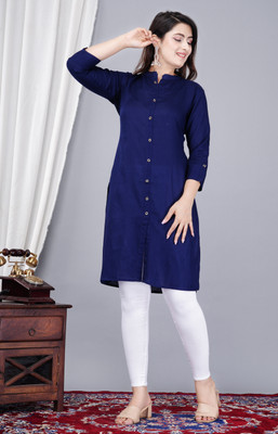 Brijam Women Solid A-line Kurta(Dark Blue)