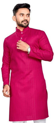 SEFRONI Men Solid Straight Kurta(Pink)