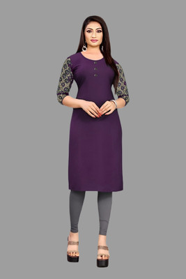 HOFC Women Solid Straight Kurta(Purple)