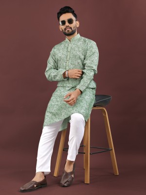 ZURIKA FASHION Men Embroidered A-line Kurta(Green)