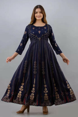 UniqueKurti Women Printed Anarkali Kurta(Blue)