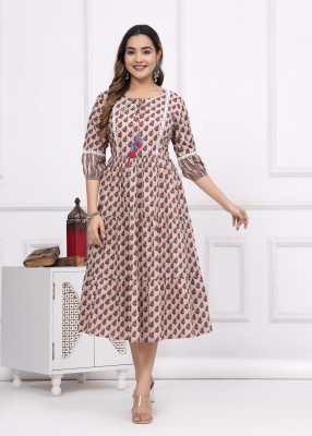 Urmisa Women Geometric Print Anarkali Kurta(Brown)