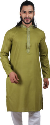 sultan Men Embroidered Straight Kurta(Green)