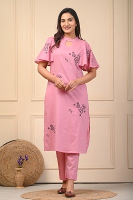 AARONEE Women Floral Print Straight Kurta(Pink)