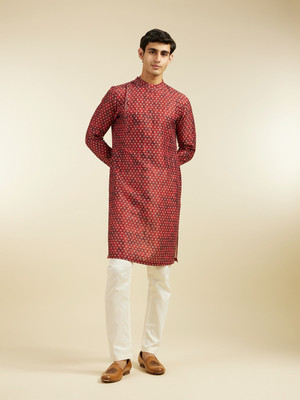DIWAS by Manyavar Men Printed Straight Kurta(Red)