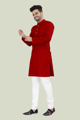 KRISHASALES Men Solid Straight Kurta(Red)
