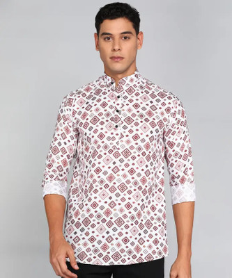 Artisan Men Geometric Print Straight Kurta(Multicolor)