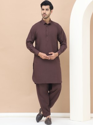 GRAGE Men Solid Pathani Kurta(Brown)