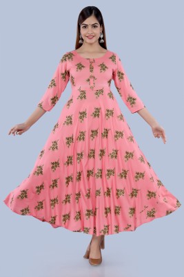 badthuniya fab Women Printed Anarkali Kurta(Pink)