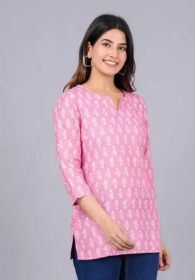 STEP QUEEN Women Printed Straight Kurta(Pink)