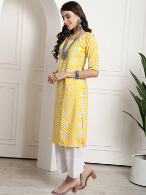1 Stop Fashion Women Printed Straight Kurta(Yellow)