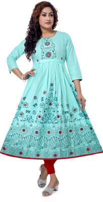 top by Fashion Women Printed Anarkali Kurta(Light Blue)