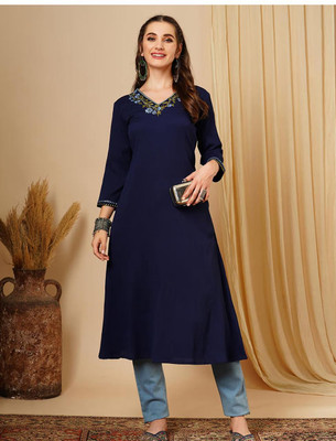 Daneen Women Embroidered Anarkali Kurta(Blue)