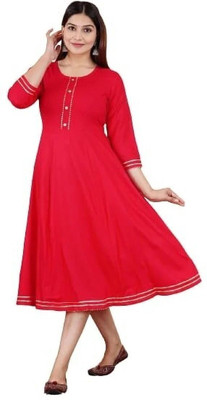 A K FASHION Women Solid Anarkali Kurta(Red)