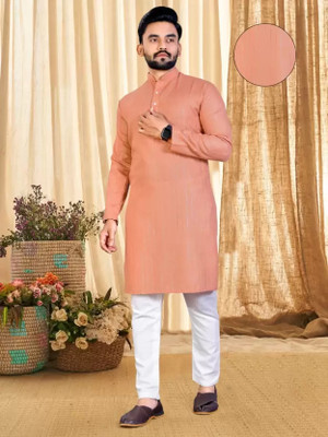 TULSSIKAA Men Solid Straight Kurta(Orange)