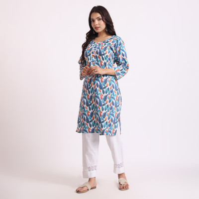 STITCHES N STYLE Women Printed A-line Kurta(Light Blue)