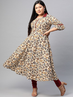 AKIKO Women Floral Print Anarkali Kurta(Maroon)