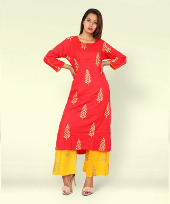 GLORIOUS Women Printed Straight Kurta(Red)
