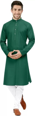 SilverBuck Men Solid Straight Kurta(Green)