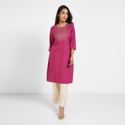 Rangmanch by Pantaloons Women Printed A-line Kurta(Maroon)