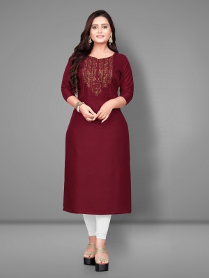 Fabriza Women Embroidered A-line Kurta(Maroon, Yellow, Light Green)