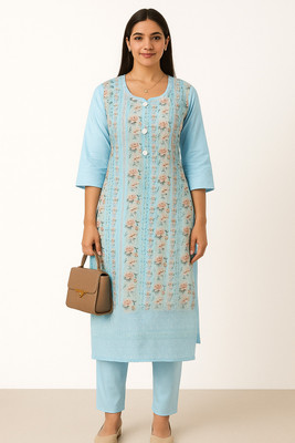 HMS Women Embroidered A-line Kurta(Light Blue)
