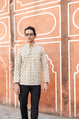 LESENSO Men Block Print Straight Kurta(Red)