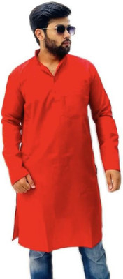 TABY COLLECTION Men Solid Straight Kurta(Red)