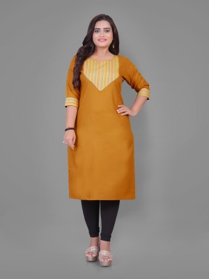 Hetsa Women Striped A-line Kurta(Yellow)