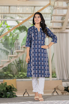 The Shiman Collection Women Floral Print Straight Kurta(Blue)