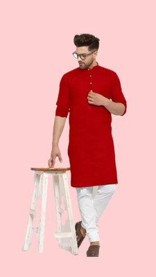 HouseOfCommon Men Solid A-line Kurta(Red)