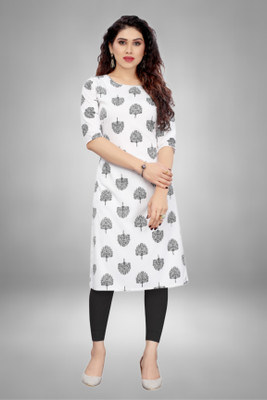 HouseOfCommon Women Printed Straight Kurta(White, Black)
