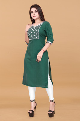 Jayshree Fab Women Embroidered A-line Kurta(Green)
