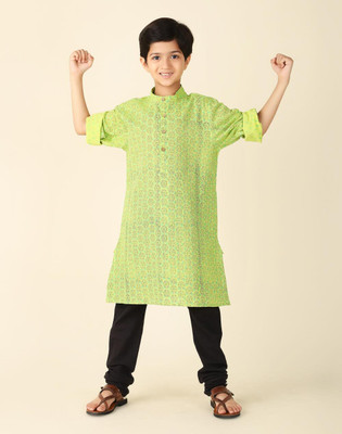 Fabindia Boys Printed A-line Kurta(Green)