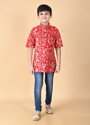 COSMOS ART ENTERPRISE Boys Printed Straight Kurta(Red)