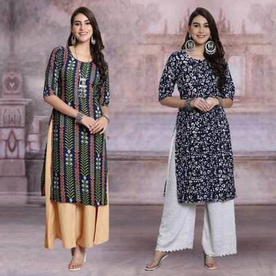 Moda Rapido Women Printed Straight Kurta(Multicolor)