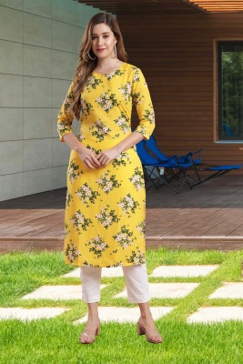 Raghaw Creation Women Floral Print Straight Kurta(Yellow)