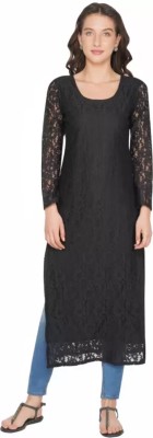 vidya fashion mart Women Embroidered A-line Kurta(Black)