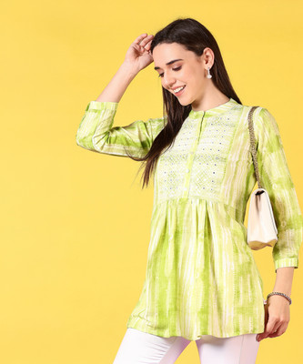 V-MART Women Printed A-line Kurta(Light Green)