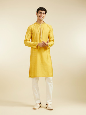DIWAS by Manyavar Men Self Design Straight Kurta(Yellow)