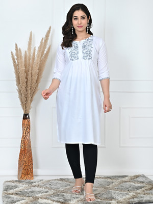 Moda Rapido Women Embroidered Anarkali Kurta(White)